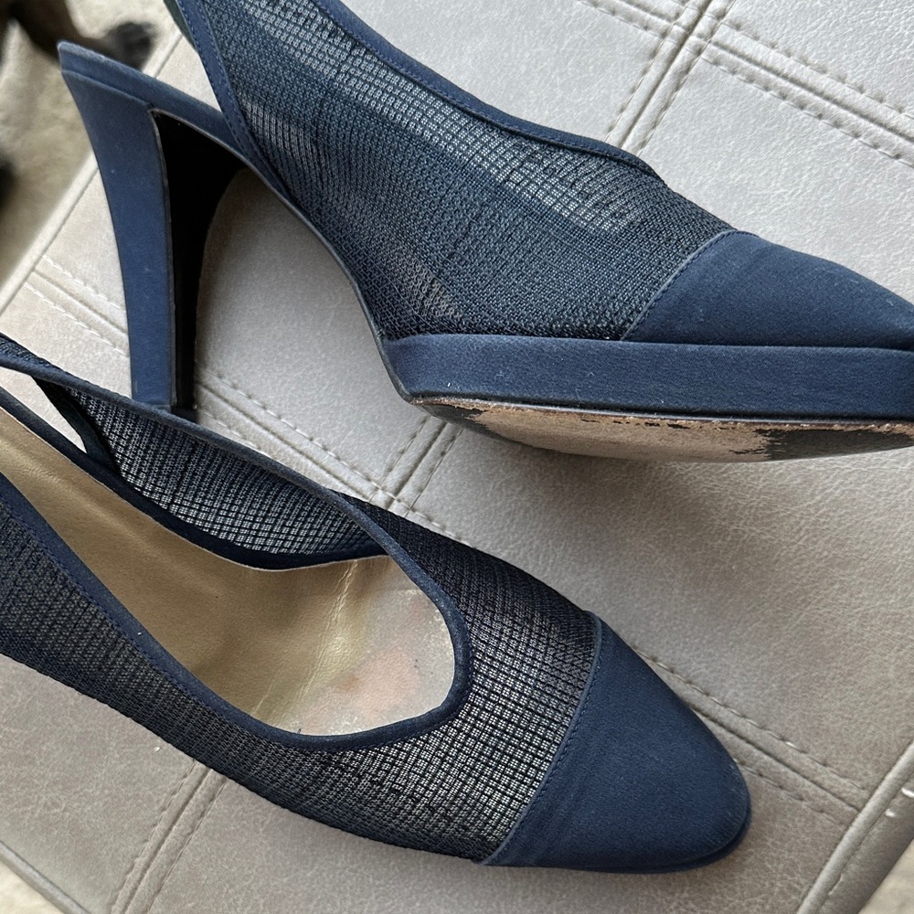 Yves Saint Laurent Navy Mesh Slingback Heels vintage 8